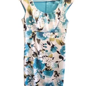 dressbarn Floral Mini Dress - Teal, White, and Black